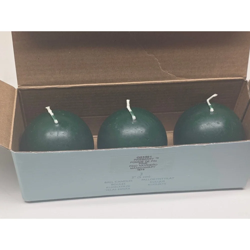 PartyLite Pineberry 2 Inch Ball‎ Candles Forest Green Set of 3 Q23591 Portugal
